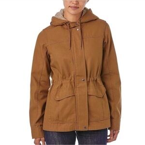 Patagonia womens brown prairie dawn full zip button hooded Barn chore jacket L